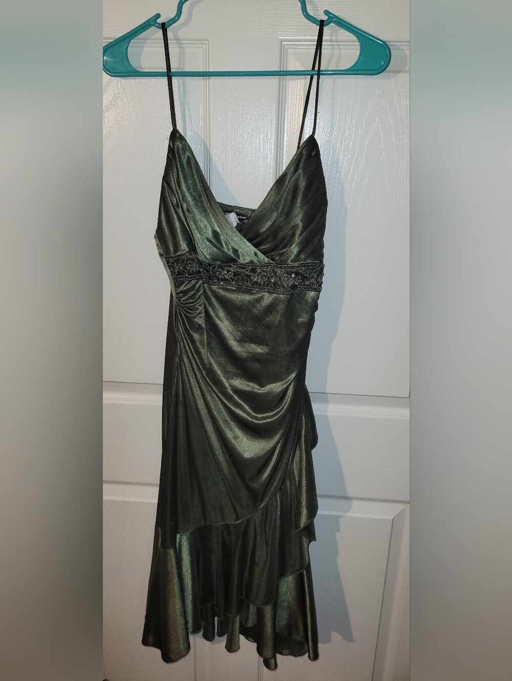 Jodi Kristopher Dark Green One-Shoulder Satin Cocktail Dress